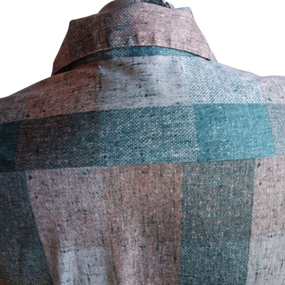 Large  Vintage Men's Disco Shirt 1970's Joel Checker Green Polyester Stretch USA - Picture 6 of 6